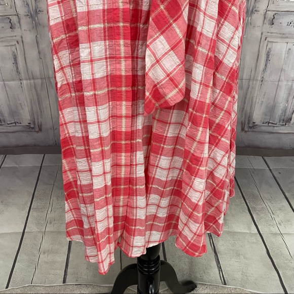 Calvin Klein Pink Plaid Button Down Sleeveless Dress Fit & Flare Cotton Swing - Picture 8 of 13